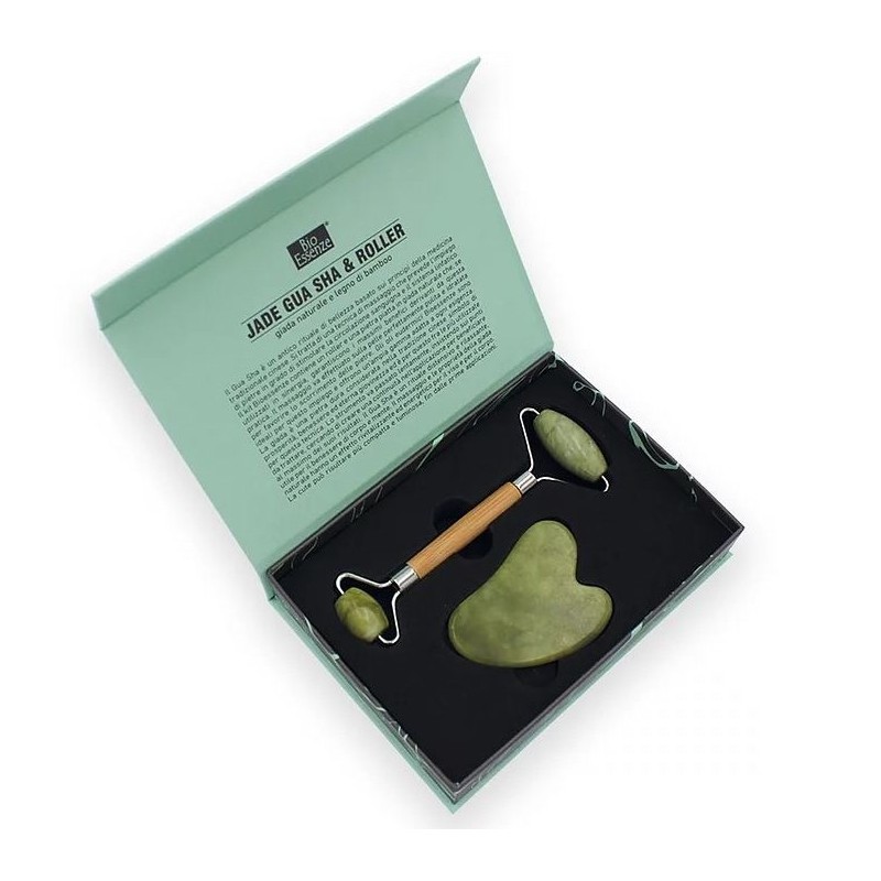 Gua Sha Roller in Giada verde e bamboo